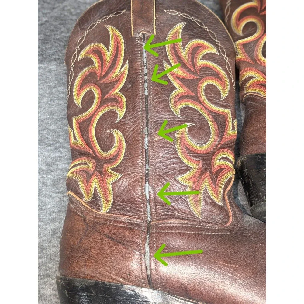 Durango DB933 VTG Brown Leather Cowboy Boots Men's 11.5 D Western Flame Stitch